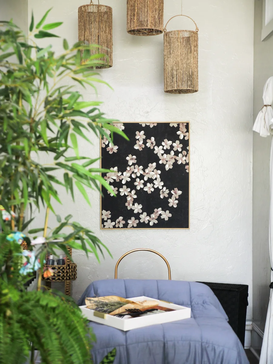 A detail of the plant-filled salon