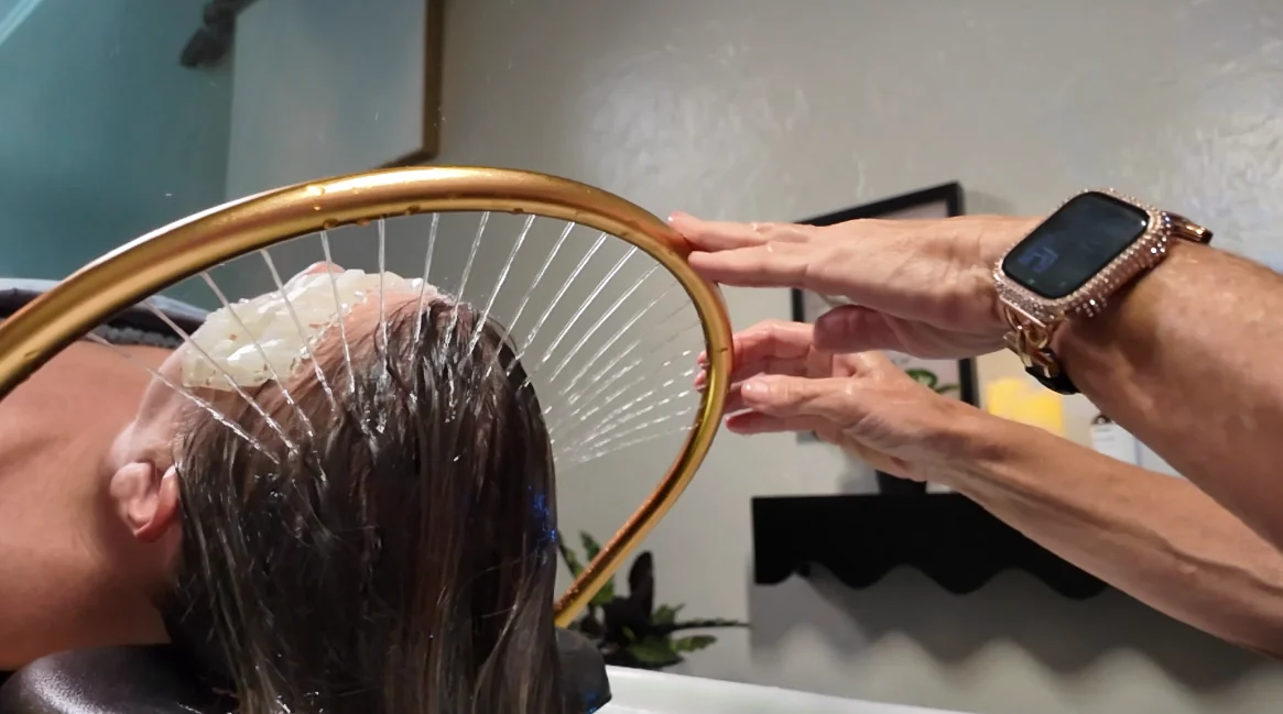 Mindful massage & hydration during a HeadSpa appointment at Kelley Ann Brackett Salon
